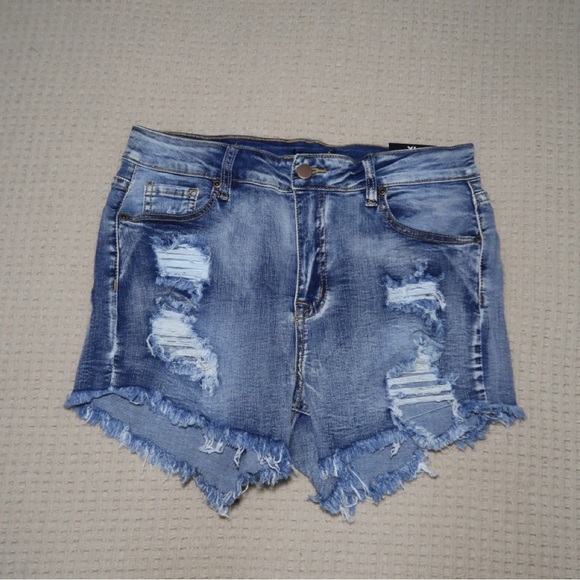 Fashion Nova Distressed Blue Jean Shorts - Picture 2 of 7